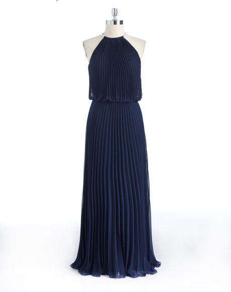 xscape pleated mock neck chiffon gown