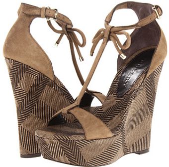 Burberry Bow Detail Check Wedge Sandals - Lyst
