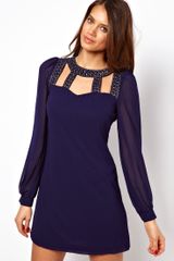 Little Mistress Embellished Cut Out Shift Dress