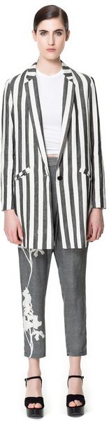 Zara Linen Frock Coat with Printed Stripes - Lyst