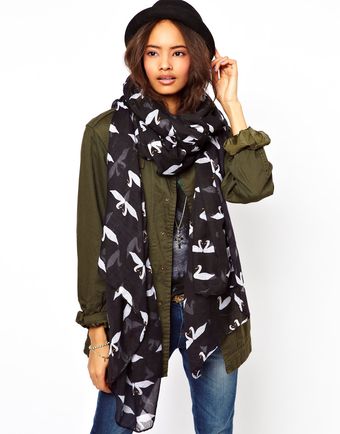 Asos Oversized Swan Print Scarf - Lyst
