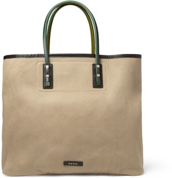 Paul Smith Leather and Cotton Canvas Tote Bag - Lyst