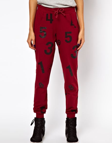 Asos Sweatpants with Glitter Numbers Print in Black (nude) | Lyst