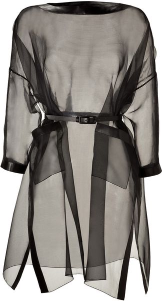 Valentino Black Silk Organza Belted Dress with Leather Trim - Lyst