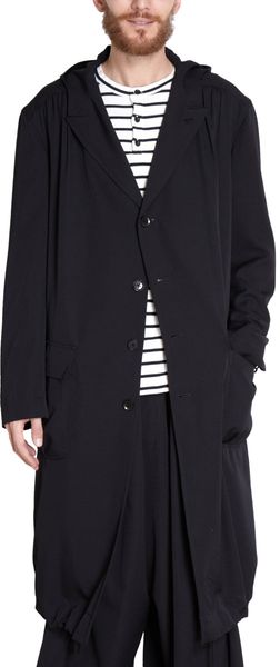 Yohji Yamamoto Hooded Ruched Back Coat - Lyst