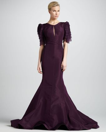 Zac Posen Tiered sleeve Key-hole neck Mermaid Gown - Lyst