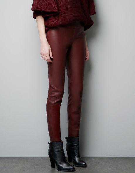 Zara, Pants & Jumpsuits, M Zara Faux Leather Leggings Burgundy