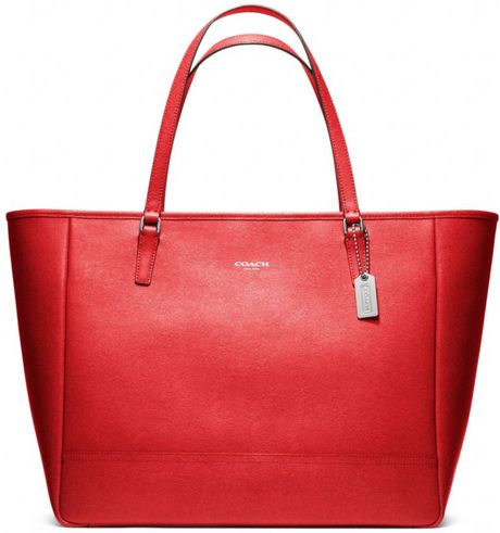 Coach Saffiano Large City Tote in Red (silver/vermillion) - Lyst