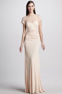 Badgley Mischka Beaded Illusion Capsleeve Gown - Lyst