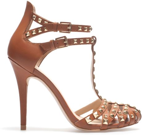 Zara Studded High Heel Sandal in Brown (Leather) | Lyst