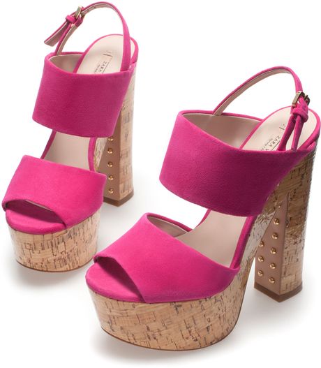 Zara Cork Sandal in Pink (fuschia) - Lyst