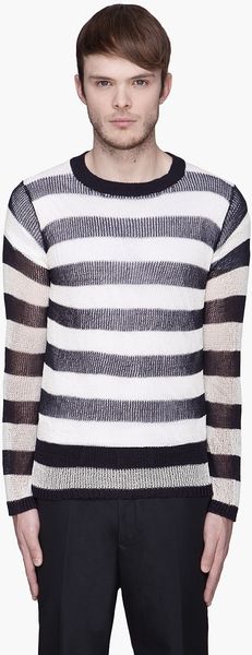 Junya Watanabe Navy and Ivory Striped Mesh Sweater - Lyst