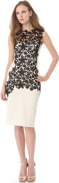 Lela Rose Lace Applique Bustier Dress - Lyst