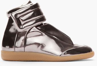 Maison Martin Margiela Metallic Pewter Leather Padded Sneakers - Lyst