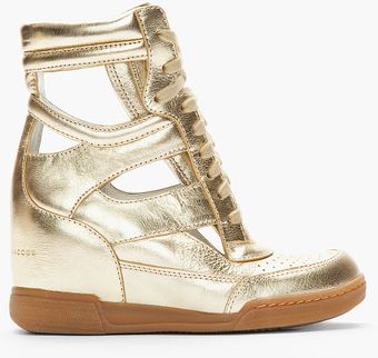 Marc By Marc Jacobs Metallic Gold Leather Cutout Sneaker Wedges - Lyst