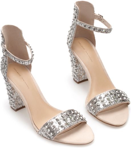 Zara High Heel Sandal with Ankle Strap in Silver - Lyst