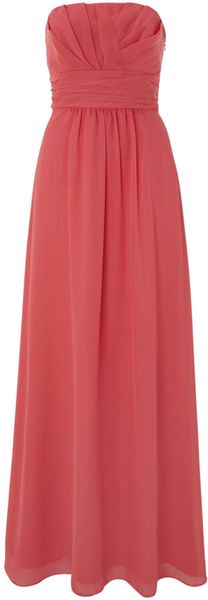 Ariella Ruched Bodice Strapless Long Dress - Lyst