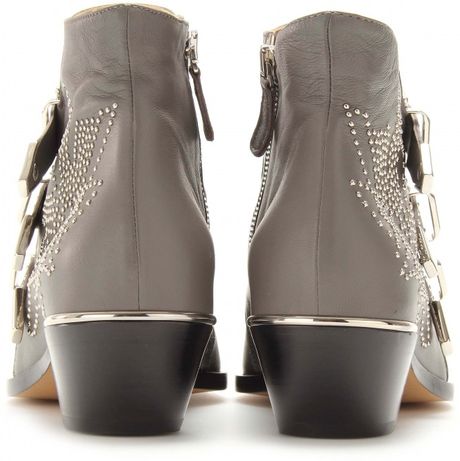 slate studded buckle ankle boots leather