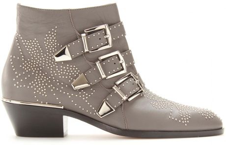 grey ankle boots with buckle
