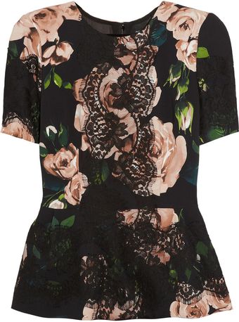 Dolce & Gabbana Laceappliquéd Roseprint Crepe Top - Lyst