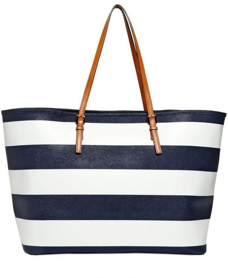 michael kors blue and white striped tote bag