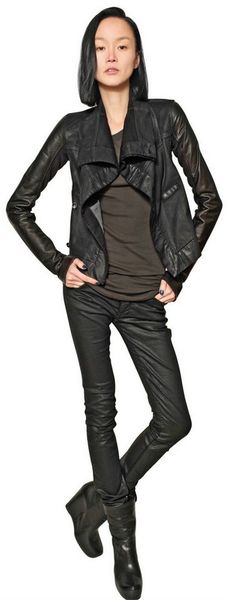 Rick Owens Stretch Waxed Denim and Leather Jacket - Lyst