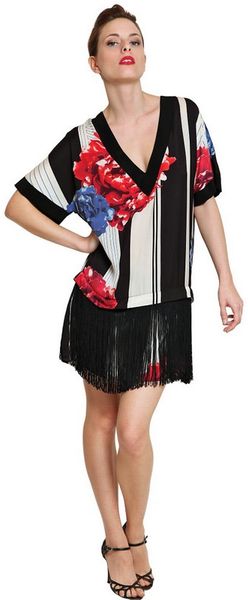 Space Fringed Printed Techno Satin Dress - Lyst