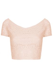 Topshop Lace Bardot Crop Top - Lyst