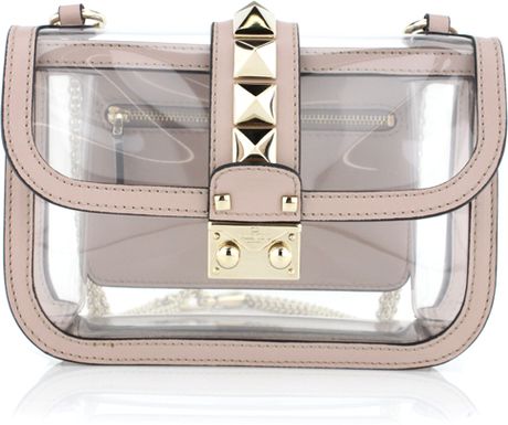 Valentino Poudre and Clear PVC Rock Stud Flap Cross Body in ...