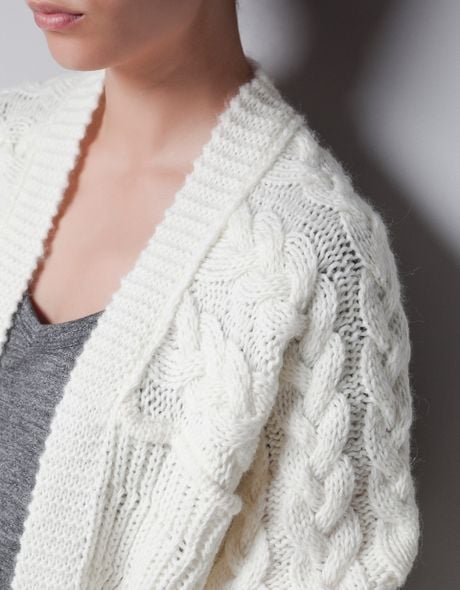 Zara Oversized Cable Knit Cardigan In Beige Ecru Lyst