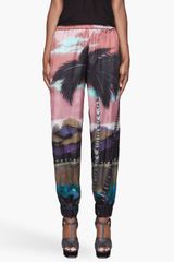 Lanvin Rose Pink Tropical Print Silk Lounge Pants