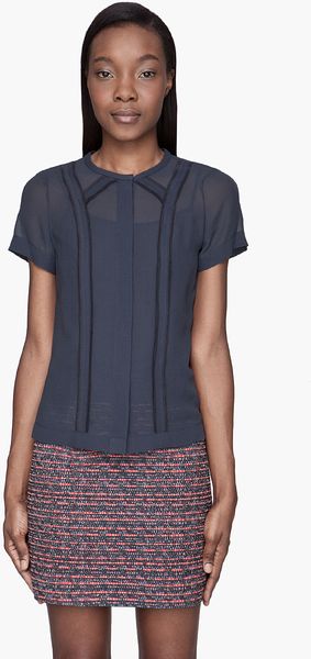 Marc By Marc Jacobs Navy Crystal Textured Silk Blouse - Lyst