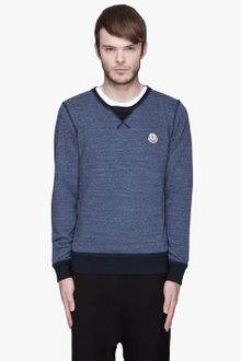 Moncler Heather Blue Navytrimmed Logo Sweater - Lyst