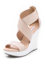 Diane Von Furstenberg Opal White Lacquered Wedge Sandals