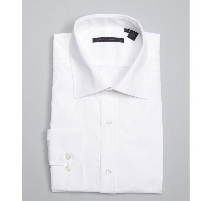 Hart Schaffner Marx White Tonal Stripe Cotton Spread Collar Dress Shirt