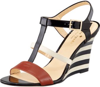 Kate Spade Irina Striped Patent Leather Wedge Sandal - Lyst
