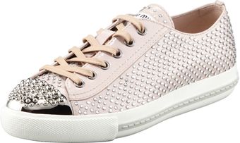 Miu Miu Cro Crystal Studded Cap Toe Sneaker - Lyst