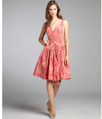 Monique Lhuillier Printed Taffeta Pleated Vneck Tank Dress - Lyst
