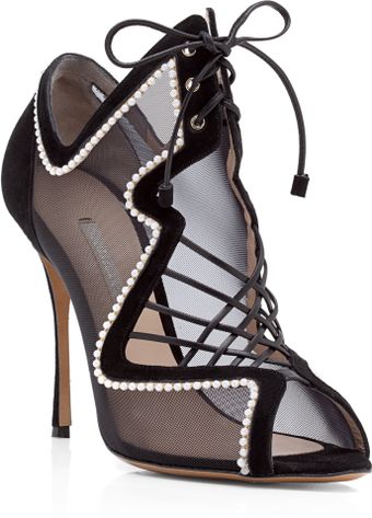 Nicholas Kirkwood Pearl Trim Strappy Mesh Bootie - Lyst