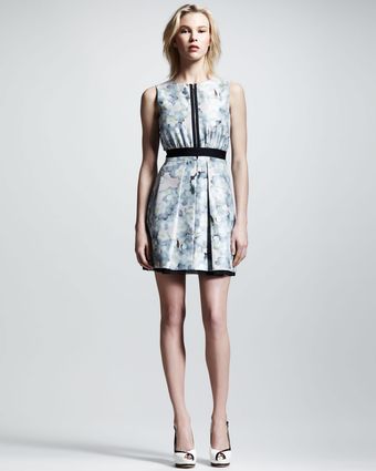 Victoria Beckham Watercolorprint Shantung Zip Dress - Lyst