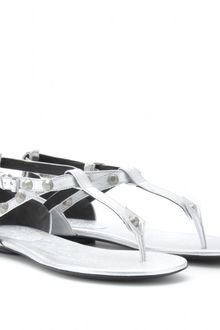 Balenciaga Studded Metallic Leather Thong Sandals - Lyst