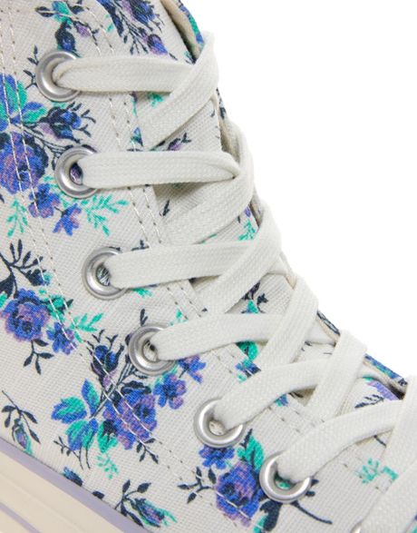 Converse All Star Floral High Top Trainers In Blue Natural Lyst 3616