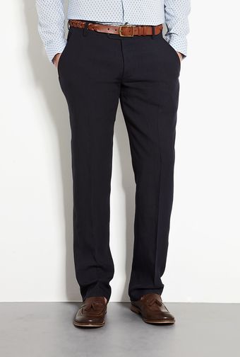 Farhi By Nicole Farhi Navy Linen Straight Trousers - Lyst