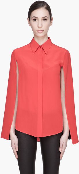 Givenchy Red and Black Silk Open-sleeved Blouse - Lyst