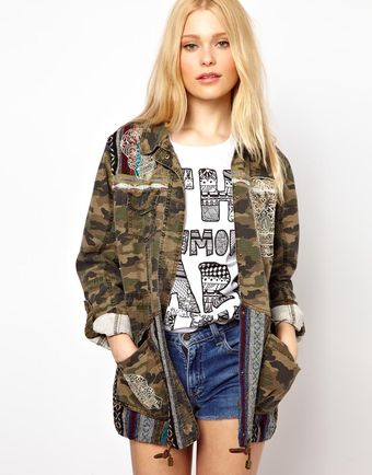 River Island Skull Embroidered Camo Jacket - Lyst