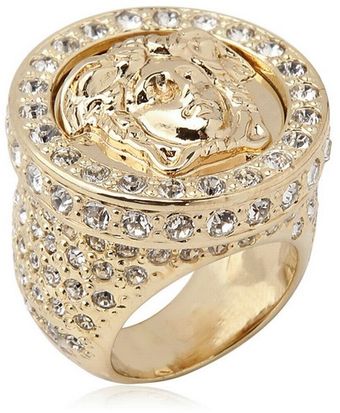 Versace Medusa Crystals Gold Plated Metal Ring - Lyst