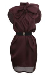 Viktor & Rolf Belted Bow Silk Dress Maroon