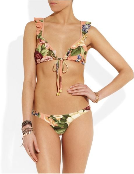 Zimmermann Elixir Floralprint Ruffled Triangle Bikini In Multicolor