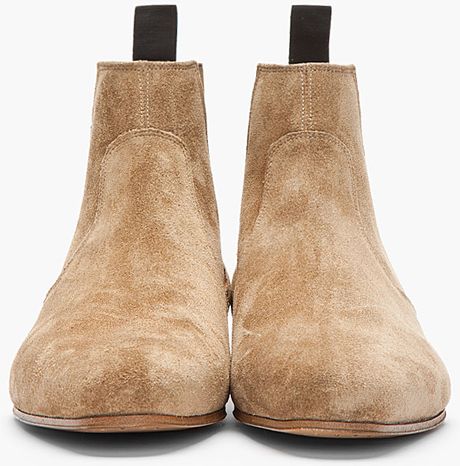 saint laurent tan suede chelsea boots