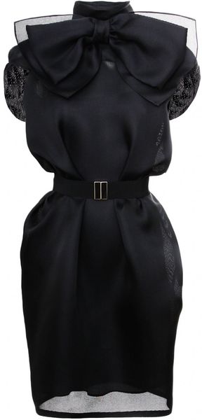 Viktor & Rolf Belted Bow Silk Dress Black - Lyst